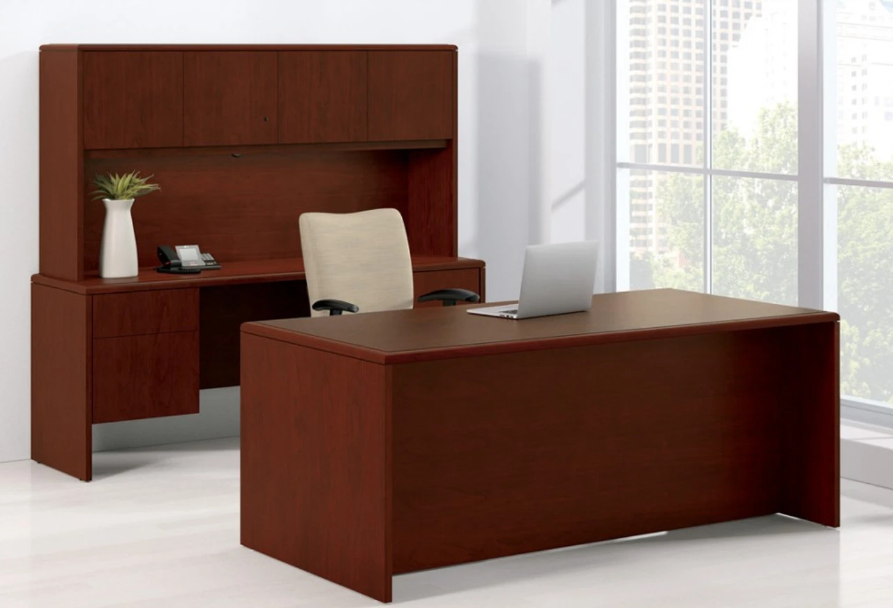 Arrowood Laminate Double Full Pedestal Desk With Optional Credenza And Organizer 3 Arrowood Laminate Double Full Pedestal Desk With Optional Credenza And Organizer